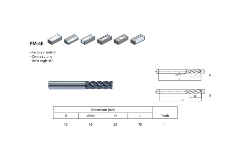 Фреза монолитная 10х10х25х75 мм, Z4 ZCC-CT PM-4E-D10.0