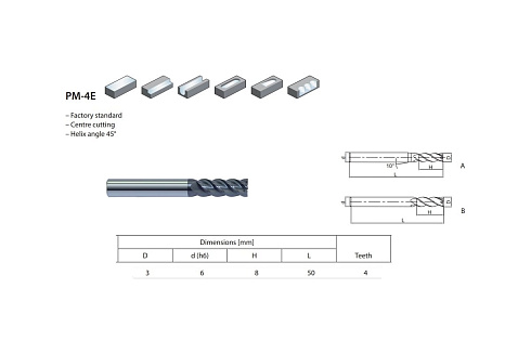 Фреза монолитная 3х6х8х50 мм, Z4 ZCC-CT PM-4E-D3.0