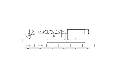 Сверло твердосплавное 14х60х107 мм ZCC-CT 1534SU03-1400 KDG303
